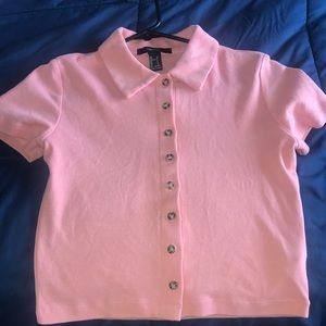 Cute cropped collared pink shirt